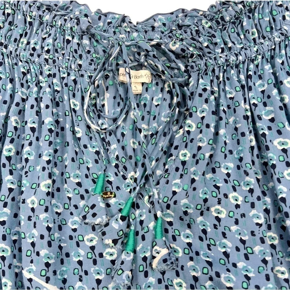 Poupette St. Barth Short Jumpsuit Clara Off Shoulder Blue Geo Flower Print L
